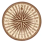 Vintage-Kompassrose mit 32 Himmelsrichtungen, die N, S, O und W zeigen.