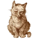 Mürrisch aussehende, sepiafarbene Katze sitzt