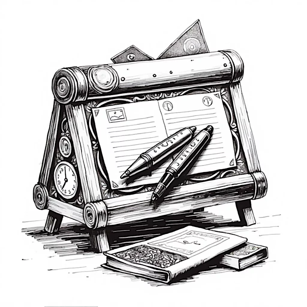 Schreibtisch-Organizer aus Holz mit Stiften und kleinen Notizbüchern