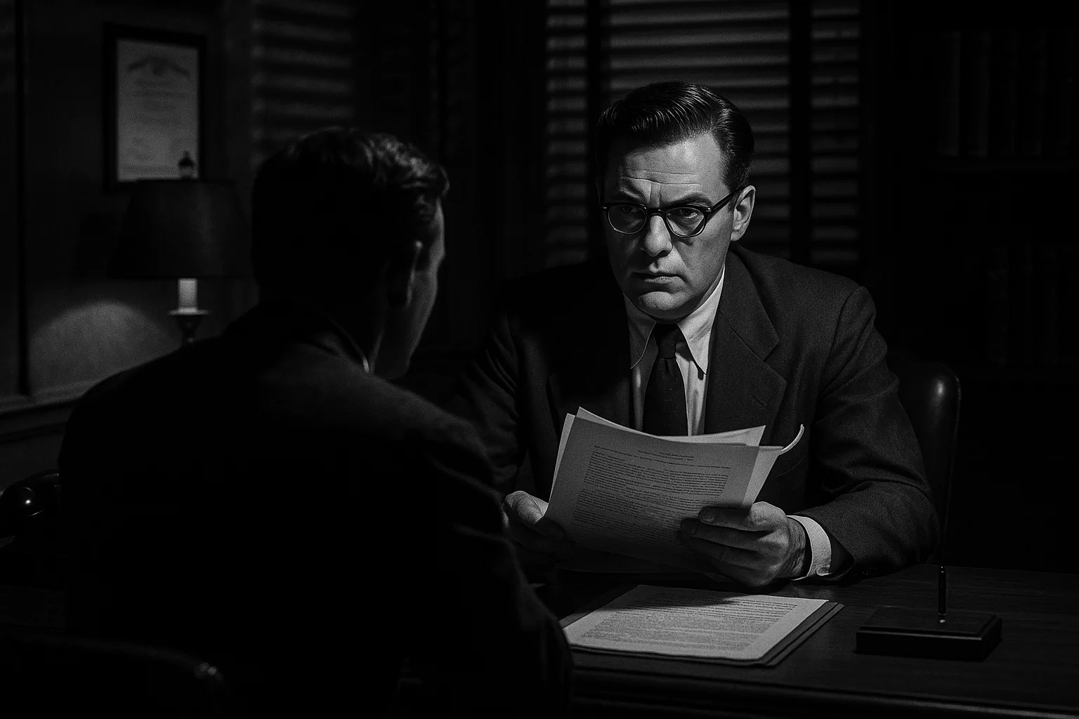 Mann im Anzug überprüft Dokumente während einer wichtigen Besprechung.