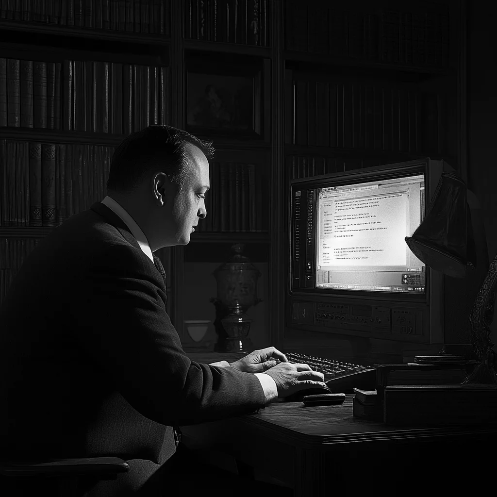 Mann sitzt in dunklen Raum am Rechner und wartet das die Seite lädt