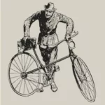 Mann läuft mit Vintage-Fahrrad, Design aus dem frühen 20. Jahrhundert