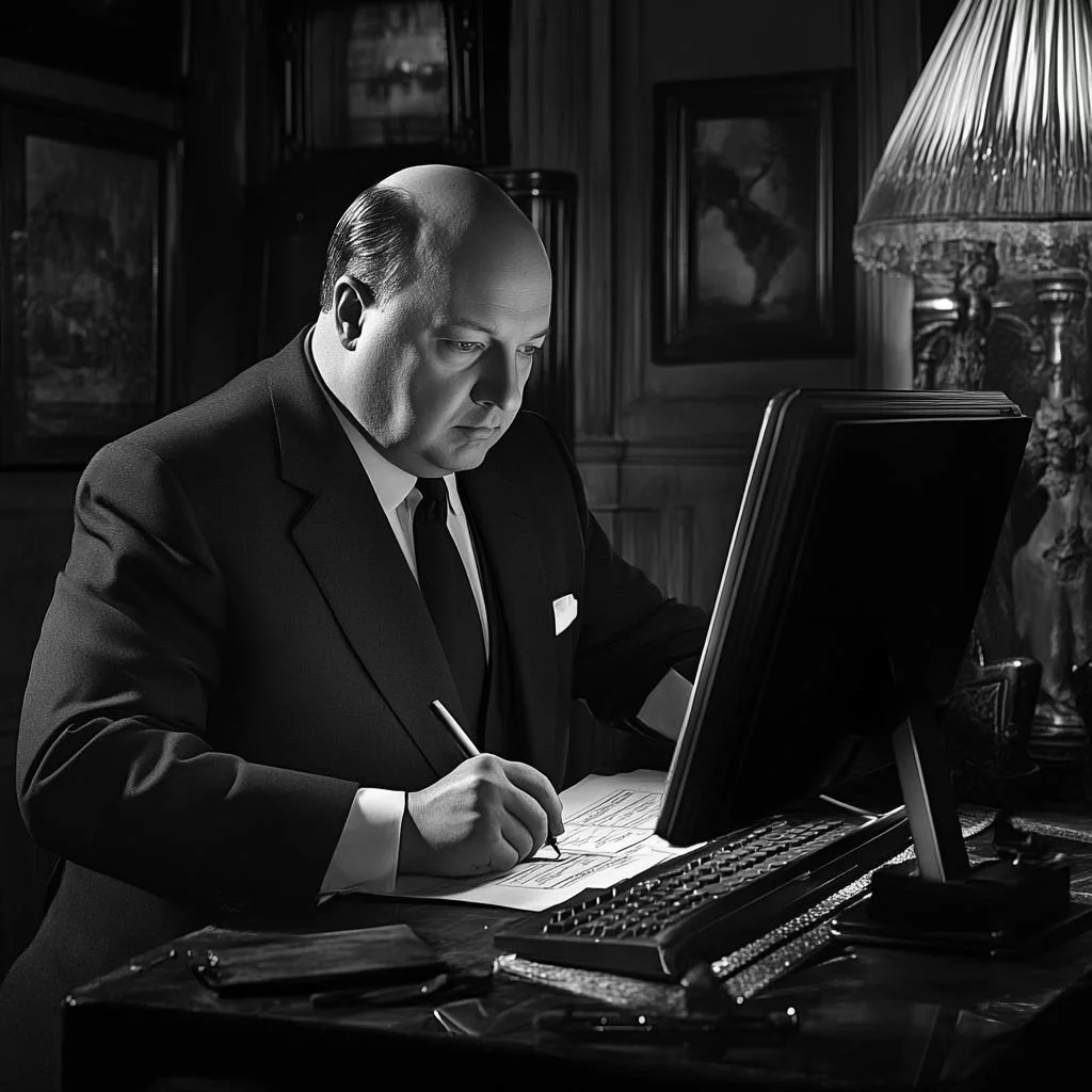 Seriöser Geschäftsmann überprüft an seinem Schreibtisch Dokumente und stellt die Zugänglichkeit der Website sicher.